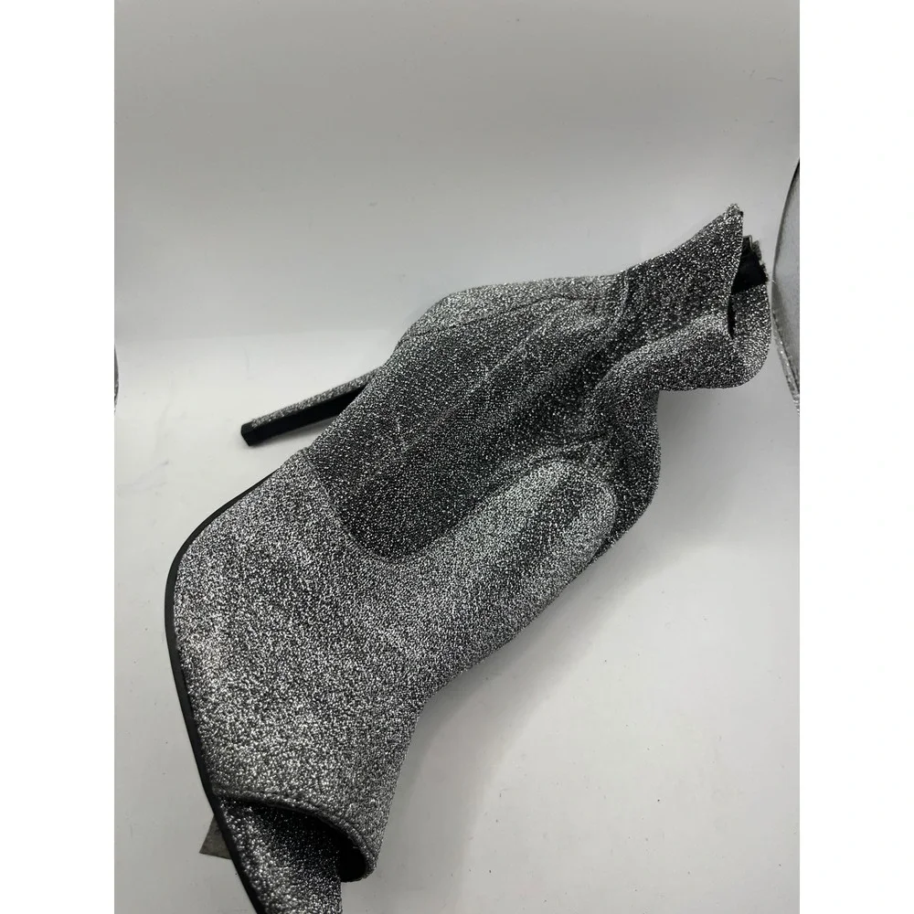 Guess Silver Glitter Peep Toe Ankle‎ Booties Women's Size 8M Heel Zipper